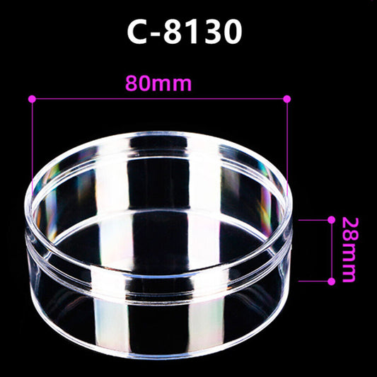 1. Transparent round PS toolbox storage case, 80x28mm, ideal for organizing small accessories.  