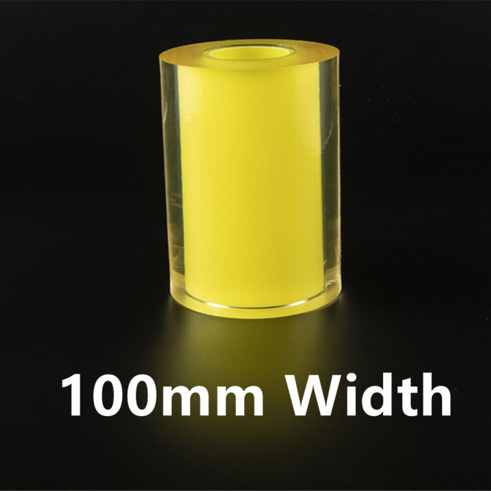 Transparent 100mm protective film for silver watch bands, preventing scratches and wear.