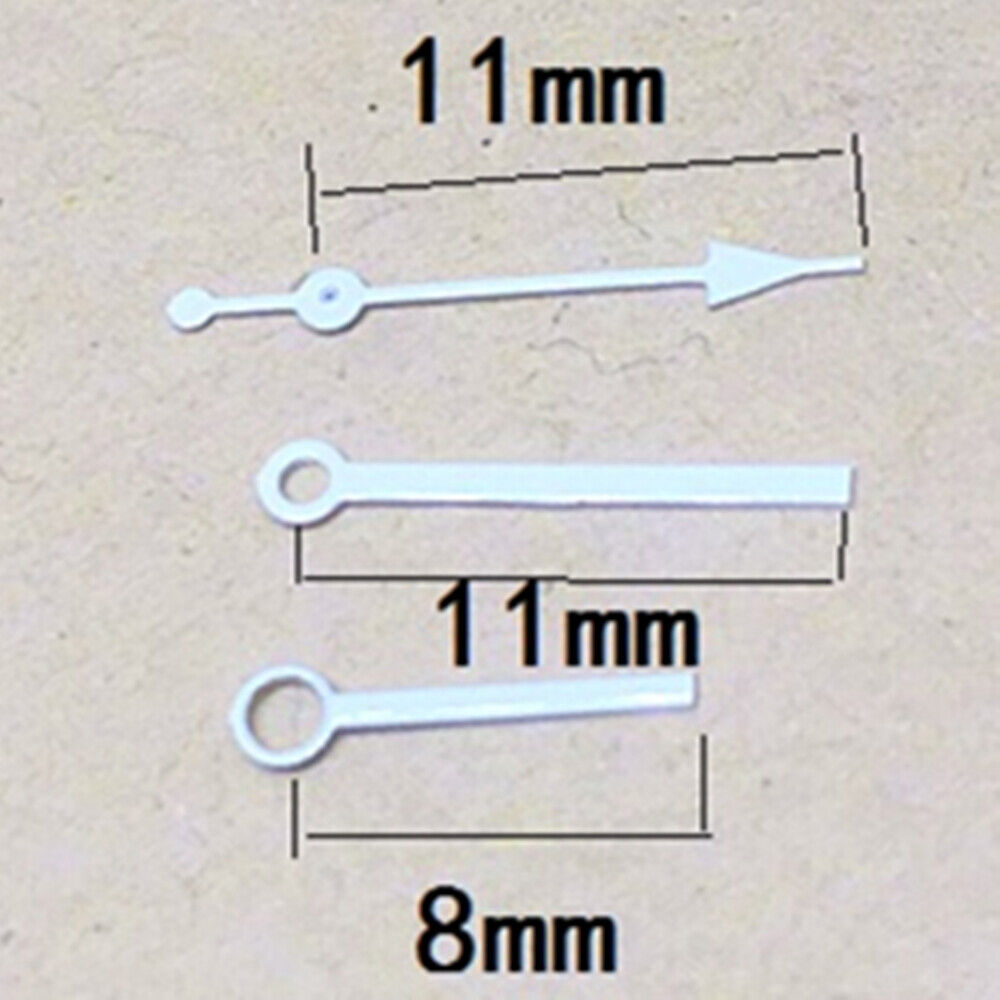 White square point watch hands, 11mm length, compatible with China Made 2813 Movement, precision-crafted.
