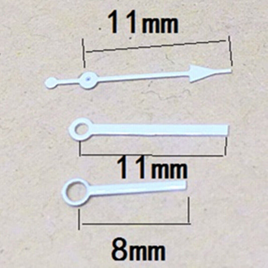White square point watch hands, 11mm length, compatible with China Made 2813 Movement, precision-crafted.