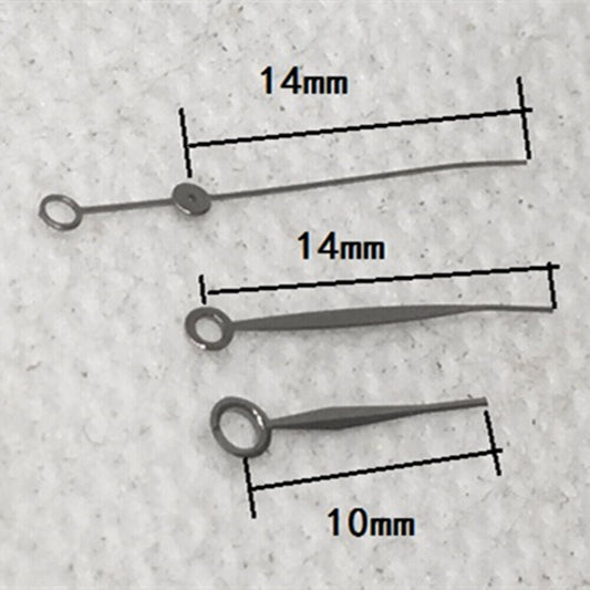 Polished black long rhombus watch hands for China 2813 movement, 14mm, sleek design.
