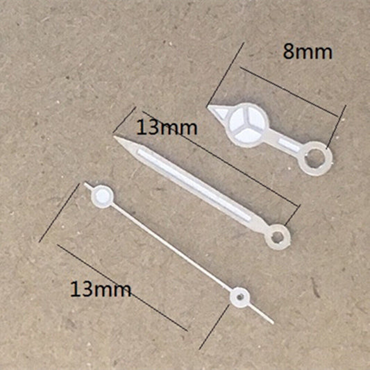 13mm silver and green trim watch hands for Hattori Epson PC32 quartz movement, precise accessory.