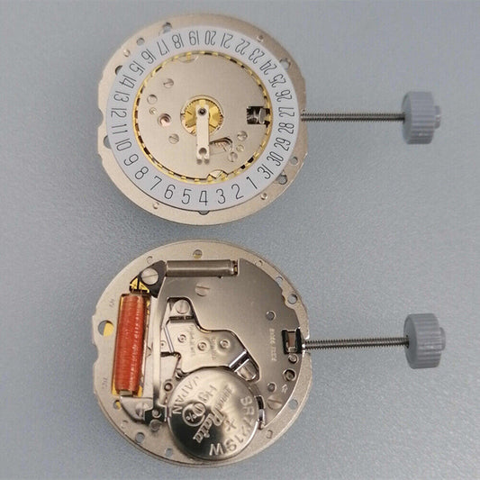 Ronda 785 Swiss quartz watch movement with date at 6, 3-hand design, precise timekeeping.