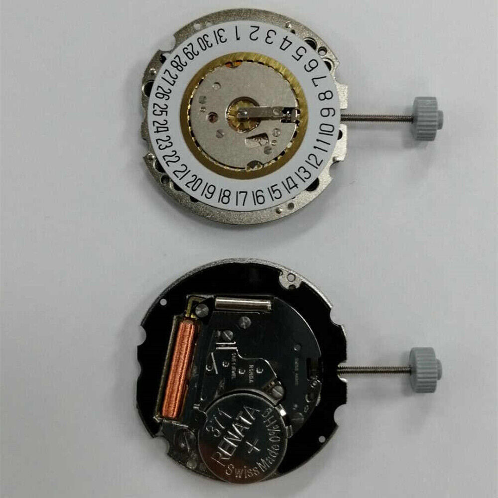 Ronda 704 Quartz watch movement with date display at 6, Swiss precision component.