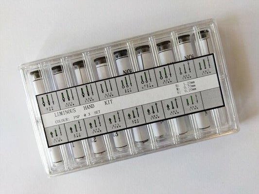 Set of 51 luminous silver watch hands in 0.7mm, 1.2mm, and 0.2mm diameters by AC632W, ideal for watch repair.