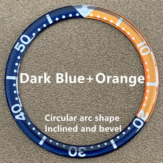 Orange and blue circular arc bevel aluminium watch bezel insert, 39mm diameter, for stylish watch upgrades.