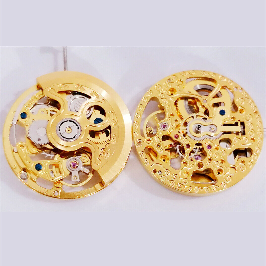 Golden 2189 Hollow Carved 3-Hands Mechanical Watch Movement by China Made, showcasing intricate craftsmanship.