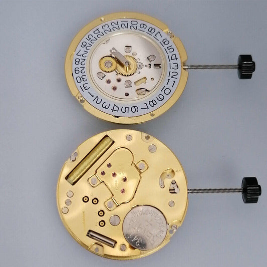 Ronda 1006 Slimtech golden quartz watch movement with date@3, Swiss made precision watch part.