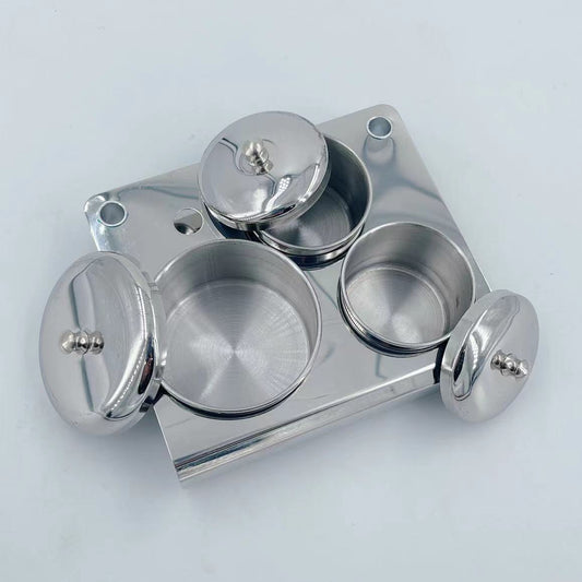 1. Set of 3 stainless steel watch oil benzine cups with anti-leak cover by Watchmakers, ideal for precise watch maintenance.  