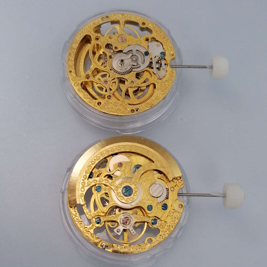 Shanghai Golden Mechanical watch movement with 3 hands, hollow design for precise timekeeping.