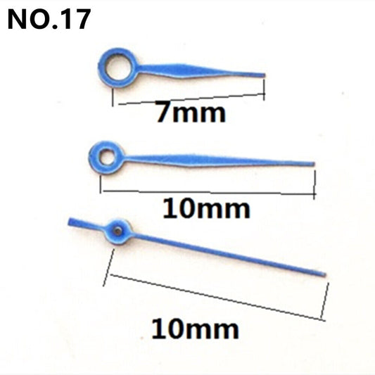 Blue 10mm long diamond-shaped watch hands for Miyota 2035 quartz movement by #17 brand.