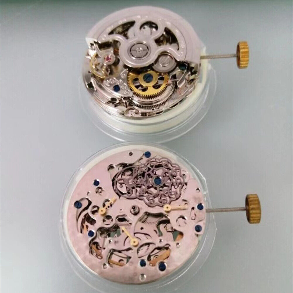 Silver Hangzhou 2189 automatic mechanical watch showing detailed movement, China-made craftsmanship.
