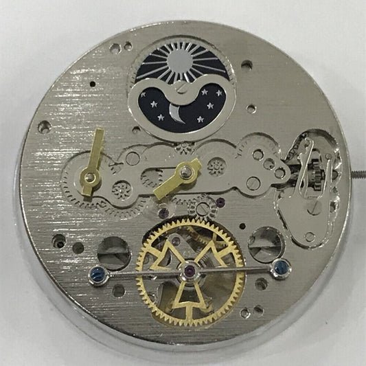 Double Mainspring automatic watch movement by Double Timezone, showcasing precise mechanical craftsmanship.