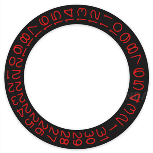 Red date wheel with black background for Miyota NH35 NH36 watches, enhancing timekeeping precision.