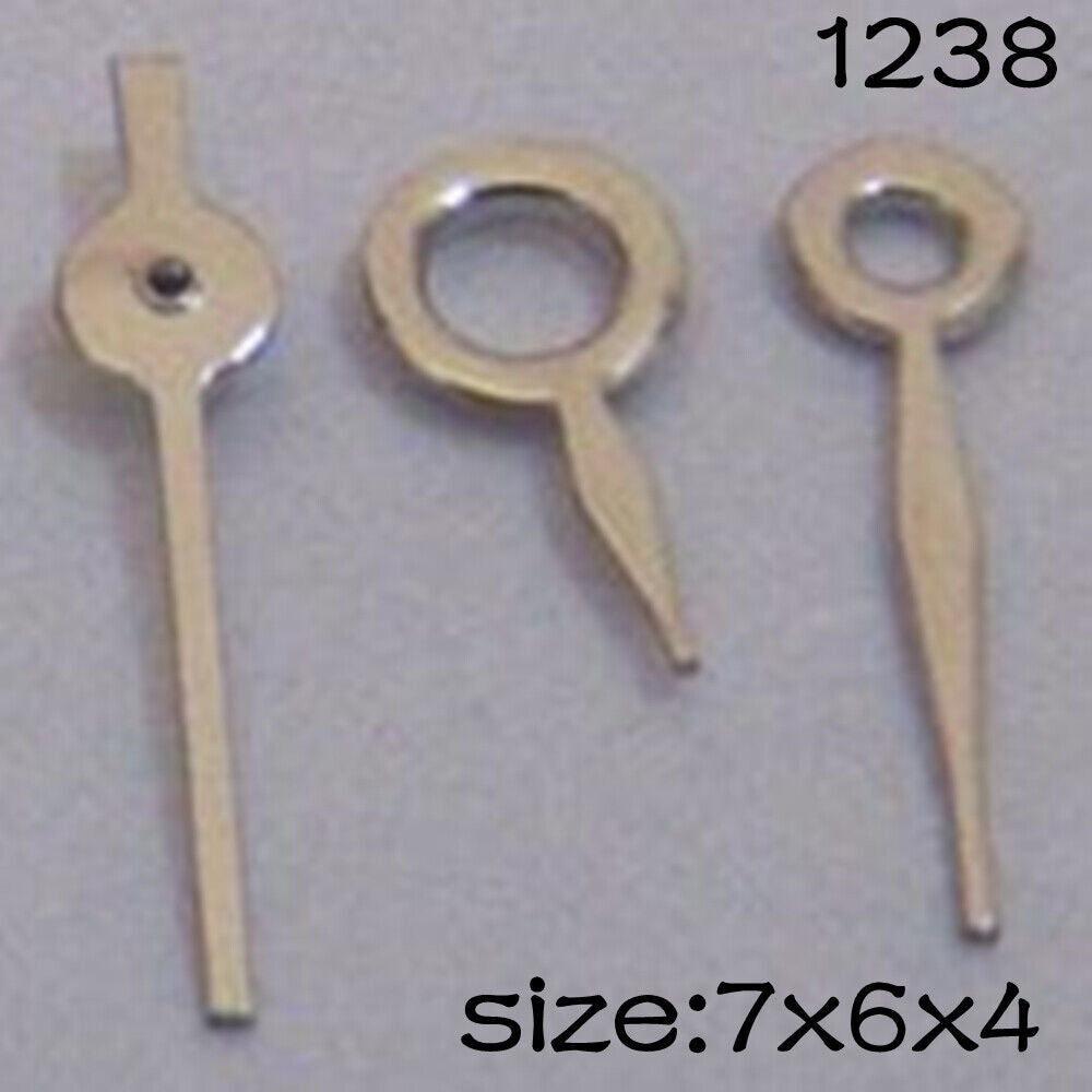 Silver watch hands set for Miyota 2035, 7mm/6mm/4mm lengths, precise timepiece upgrade.