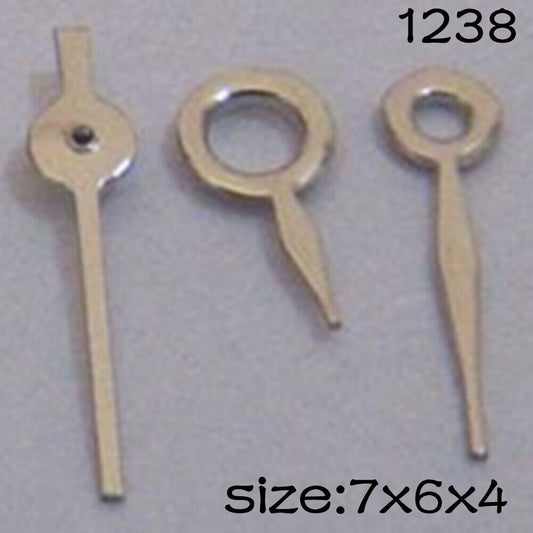 Silver watch hands set for Miyota 2035, 7mm/6mm/4mm lengths, precise timepiece upgrade.