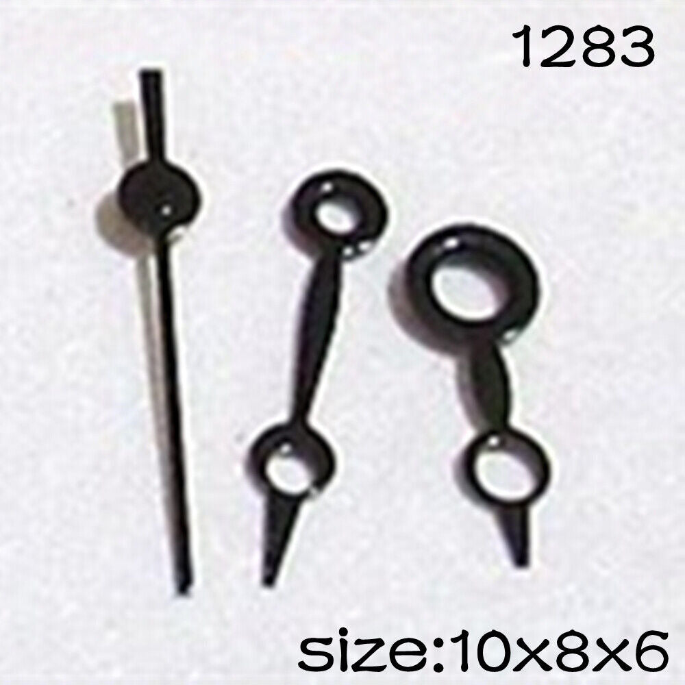 Black watch hands set for Miyota 2015 movement, 10mm, 8mm, and 6mm lengths, precise fit for accurate timekeeping.
