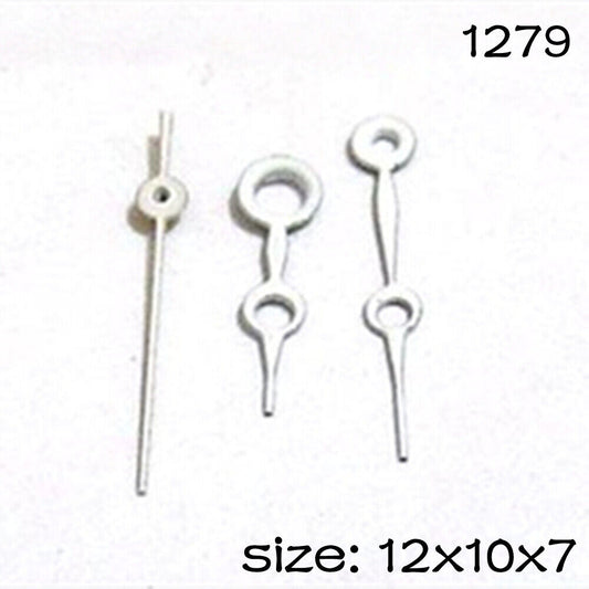 White watch hands set for Miyota 2015 movement, 12mm/10mm/7mm lengths, precise fit.