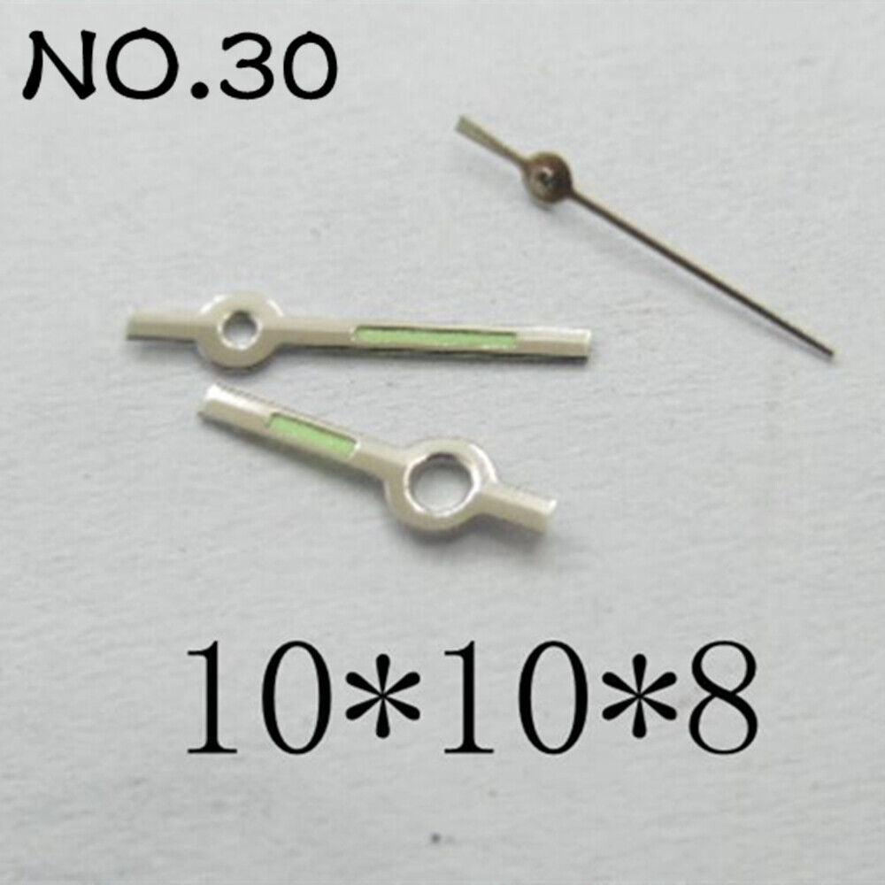 Luminous watch hands set for Miyota 2035 movement, 10mm/10mm/8mm lengths, brand NO.30.