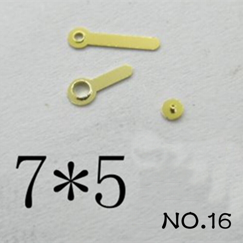 Golden watch hands set for Miyota 2035 movement, 7mm/5mm length, elegant upgrade.