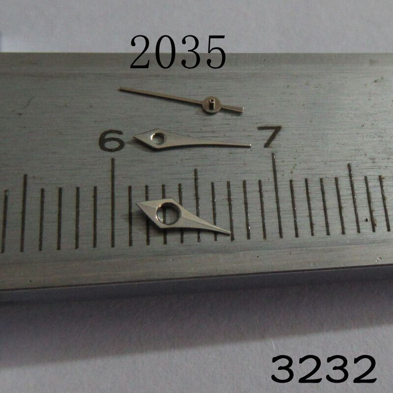 Set of black watch hands for Miyota 2035 movement, designed for precise timekeeping and easy readability.