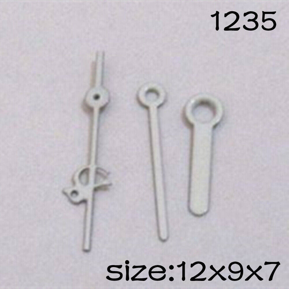 Silver set of watch hands for Miyota 2035 movement, 12mm/7mm/9mm lengths, brand NO.1235.