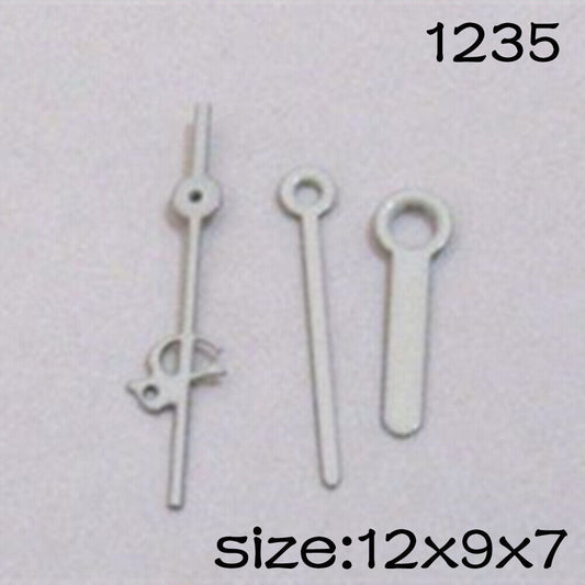 Silver set of watch hands for Miyota 2035 movement, 12mm/7mm/9mm lengths, brand NO.1235.