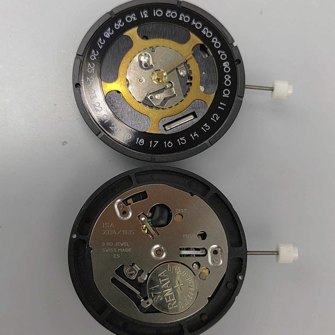 ISA 2334 Black Dial Quartz Watch Movement replacement for precise timekeeping in watch repairs.