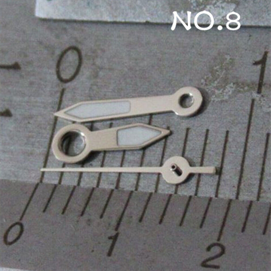 Luminous watch hands set for Miyota 2035 movement NO.8, enhancing visibility in low light ? brand name included.