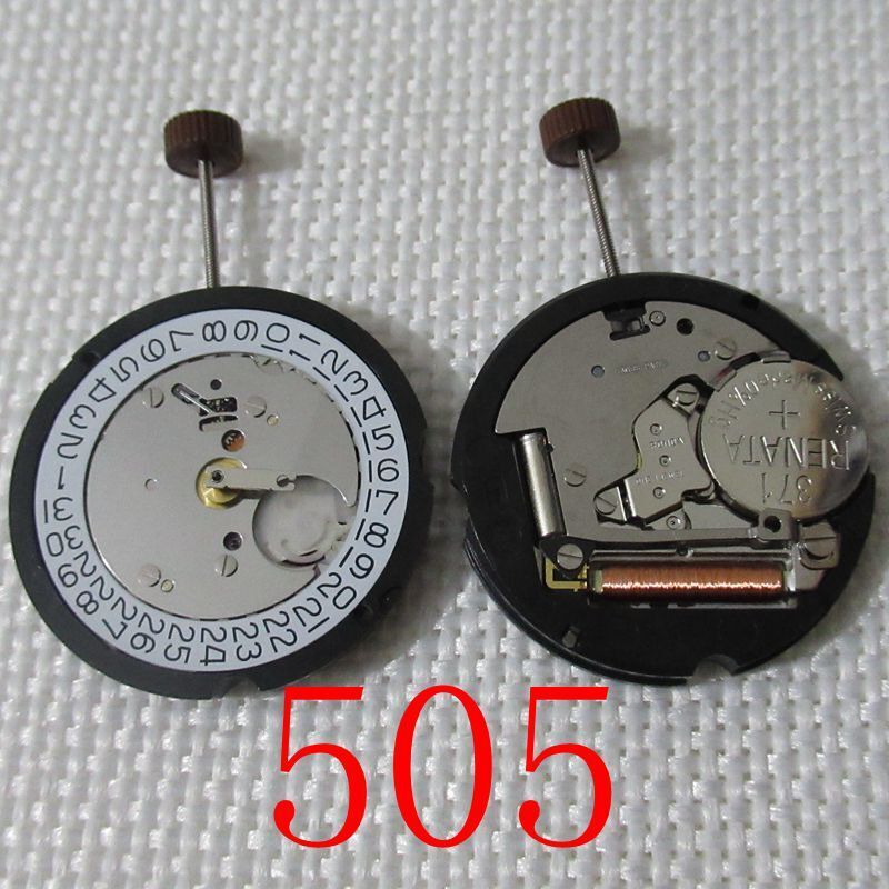 Ronda 505 quartz watch movement with date feature at 3 o'clock for precise repairs.