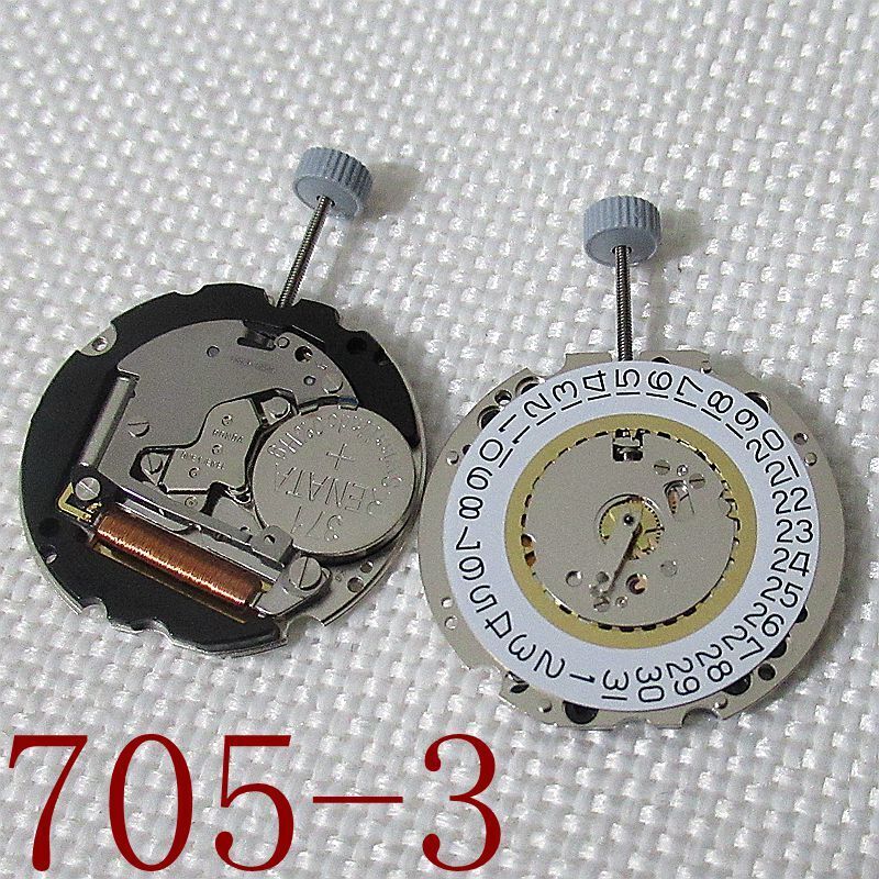 Ronda 705 quartz watch movement with date at 3 for precise timekeeping and repair.