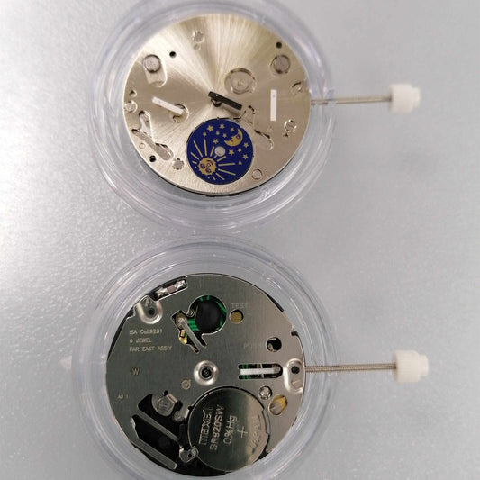 ISA 9231 quartz movement with 3 hands for precise watch repair and maintenance.