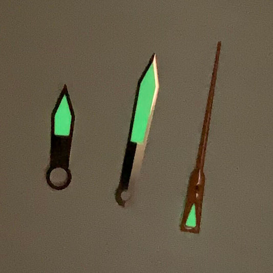 Green luminous watch hands set for NH35A/NH36A/4R36 movement, sizes 7.5/12/12mm, B12 brand.