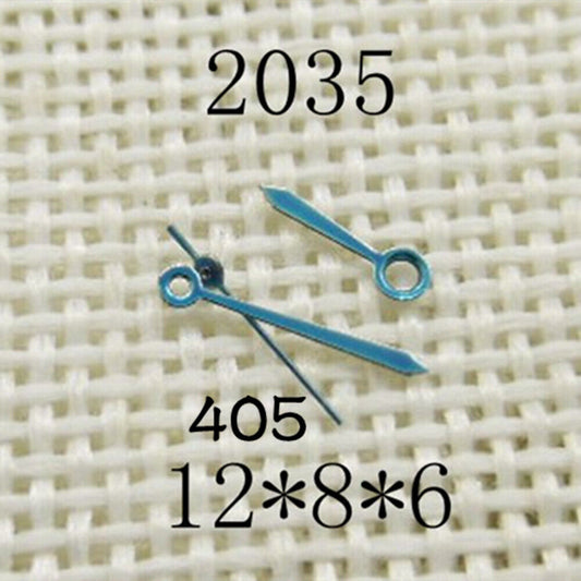 Blue watch hands set for Miyota 2035 movement, sizes 12mm/8mm/6mm, brand NO.405 accessory.