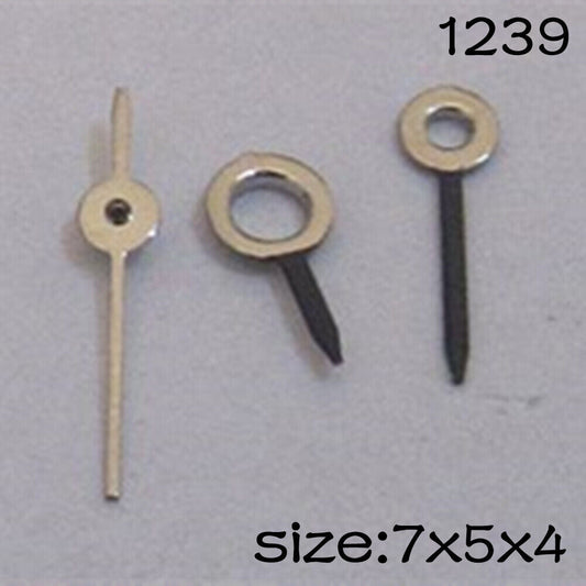 Silver watch hands set for Miyota 2035 movement, 7mm/5mm/4mm lengths, precision timepiece parts.