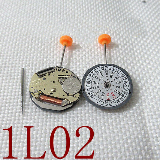 Miyota 1L02 Japan quartz movement with date and day for precise watch repair and replacement.