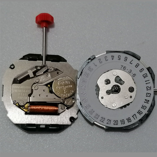 Quartz Miyota 2115 movement with 3 hands and date at 6, perfect for watch repairs and upgrades.
