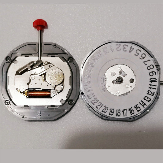 Quartz movement Miyota 2415 with 3 hands and date at 3, reliable watch mechanism by Miyota.