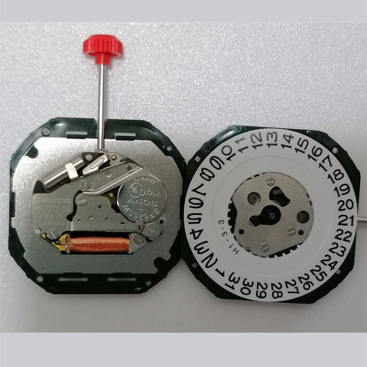 Quartz watch movement Miyota 2315 with 3 hands, date at 3 o'clock, includes stem ? precise timekeeping by Miyota.