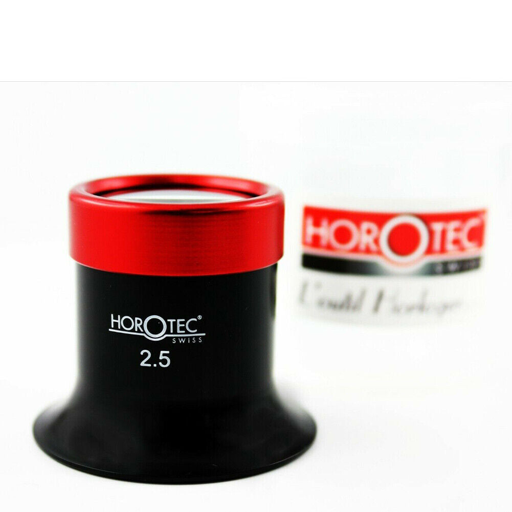 Horotec MSA00.032-2.5 eyeglass loupe with 4.0x magnification and 25mm lens, featuring a screwed aluminum ring for precision.