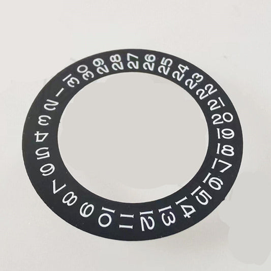 White font date wheel overlay for ETA2824, 2836, Miyota 8215/8200 watch movements at 3 o?clock.