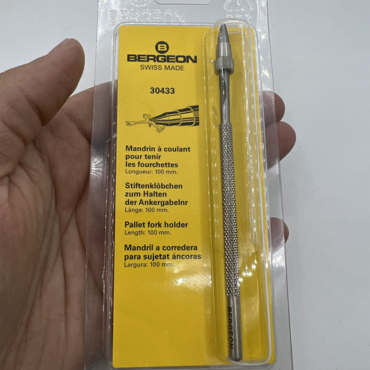 Bergeon 30433 pallet fork holder for precise watch repair, essential Swiss watchmaker tool.