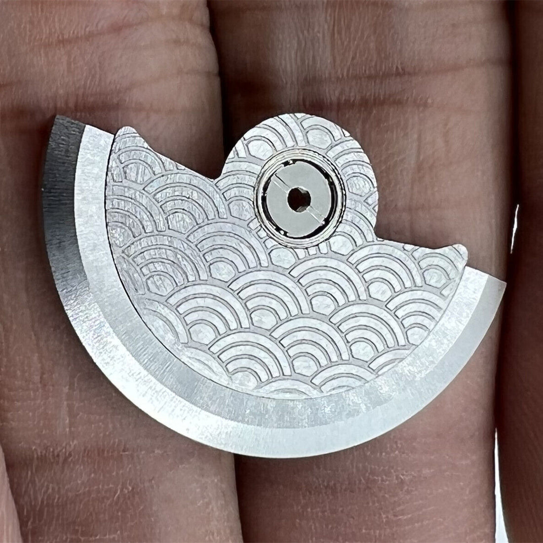 Silver Sea Wave engraved rotor for Miyota NH35 NH36 watch movement, enhancing automatic winding efficiency.
