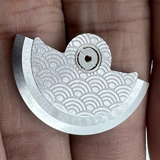 Silver Sea Wave engraved rotor for Miyota NH35 NH36 watch movement, enhancing automatic winding efficiency.