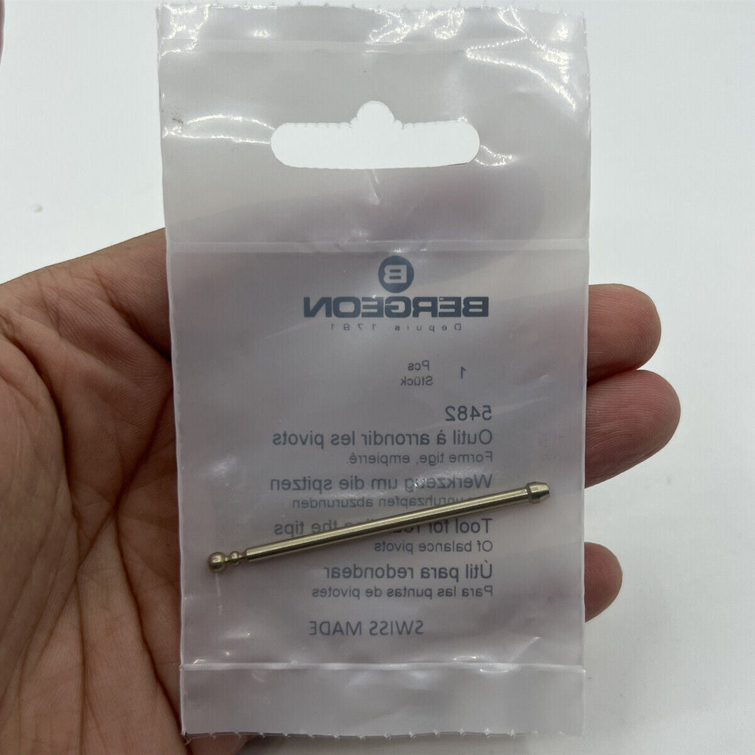 Bergeon 5482 pivot tool perfectly shaping watch balance tips for precise repairs and adjustments.