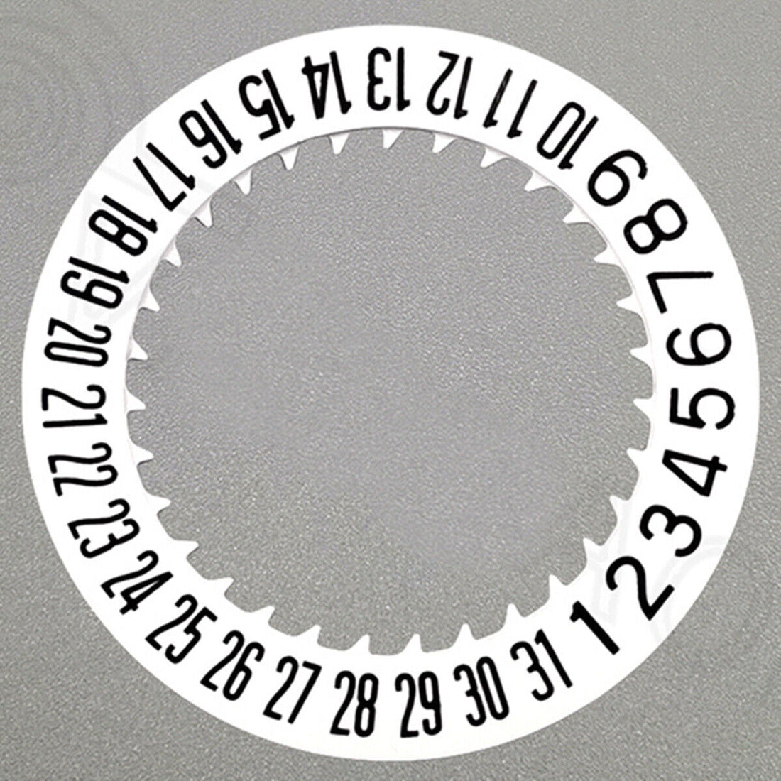 Black font white date disk wheel for NH36 movement, date at 6 o'clock, compatible watch part.