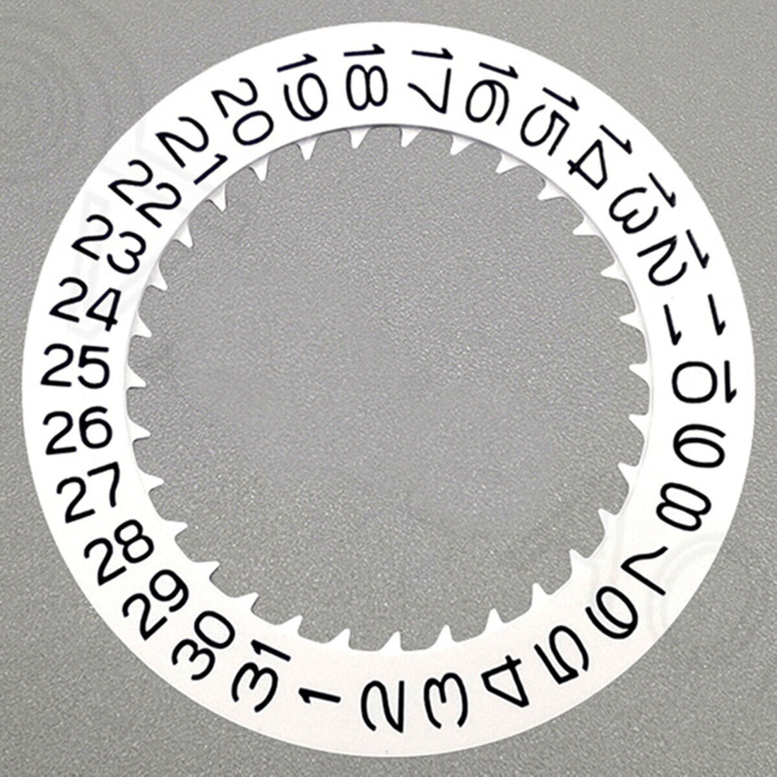 Black font date disk wheel with white background for NH36 movement, date window at 9 o'clock.