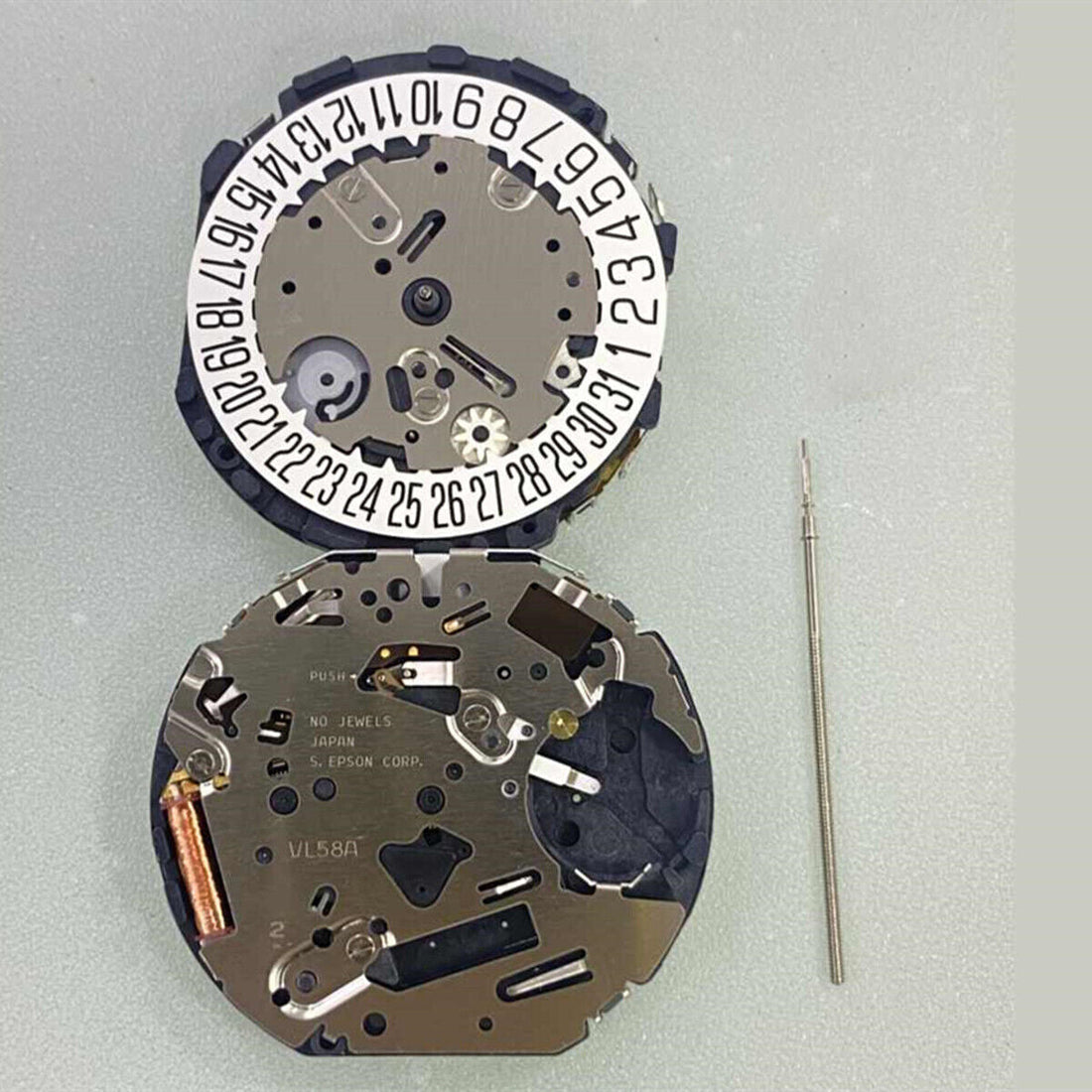 Hattori Epson VL58A quartz watch movement with date display at 6 o?clock, Japan made.