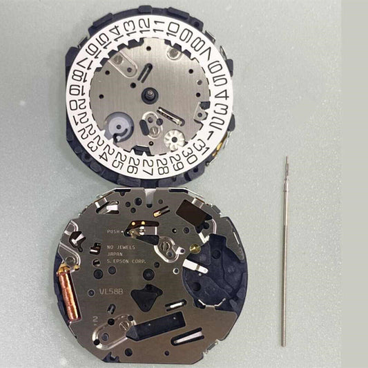 Hattori Epson VL58A quartz watch movement with date display at 3 o'clock, Japan made.