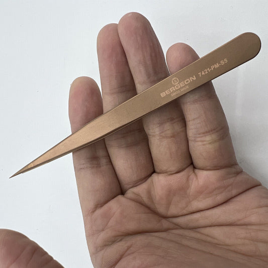 Bergeon 7421-PM-S5 bronze Swiss-made tweezers for precise watch accessory handling